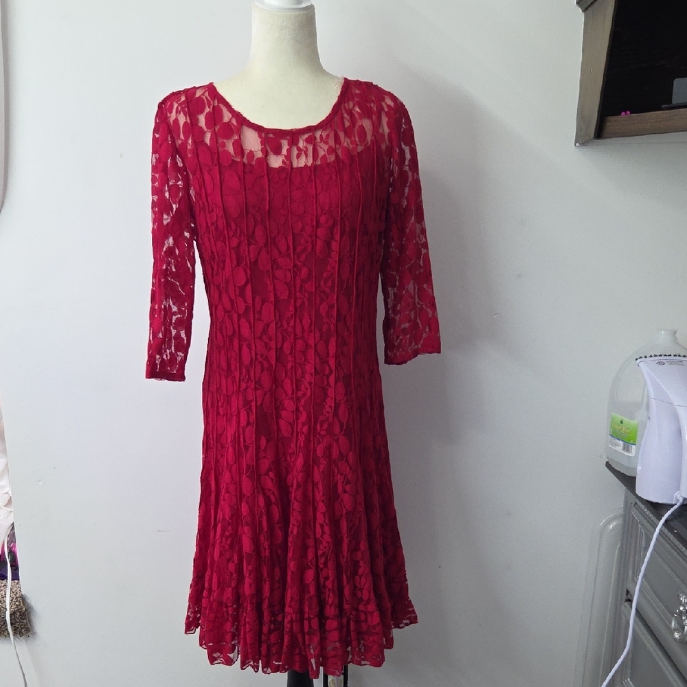MSK Red Lace Long Sleeve Dress, size 10